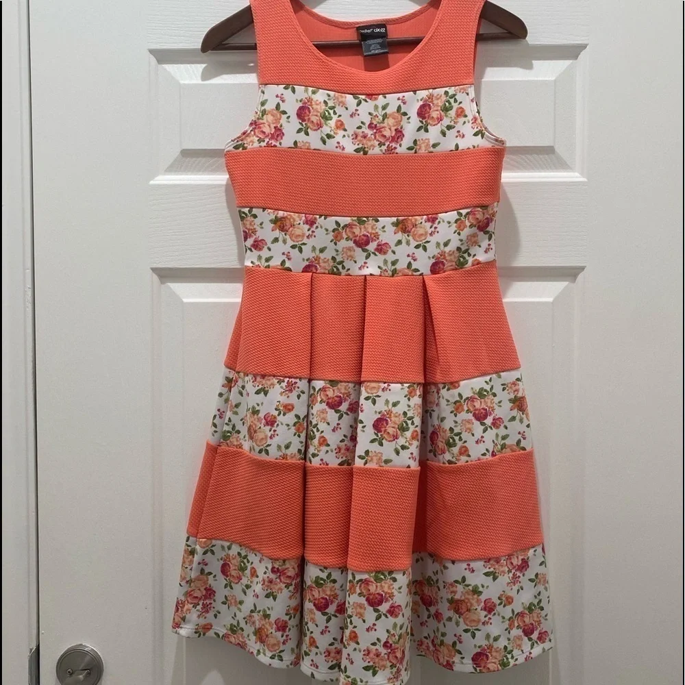 Floral and Striped Little Girl’s Dress Colorful Flowers Swing Dress size 16